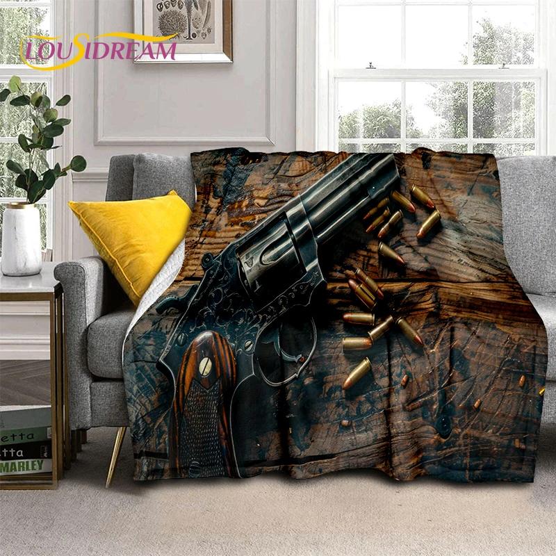 2025 Nieuwe Retro Pistool Amunitie Kogel Patroon AK M4 Zachte Flanellen Dekens, Plaid voor Picknick Bedden Bank Slaapkamer