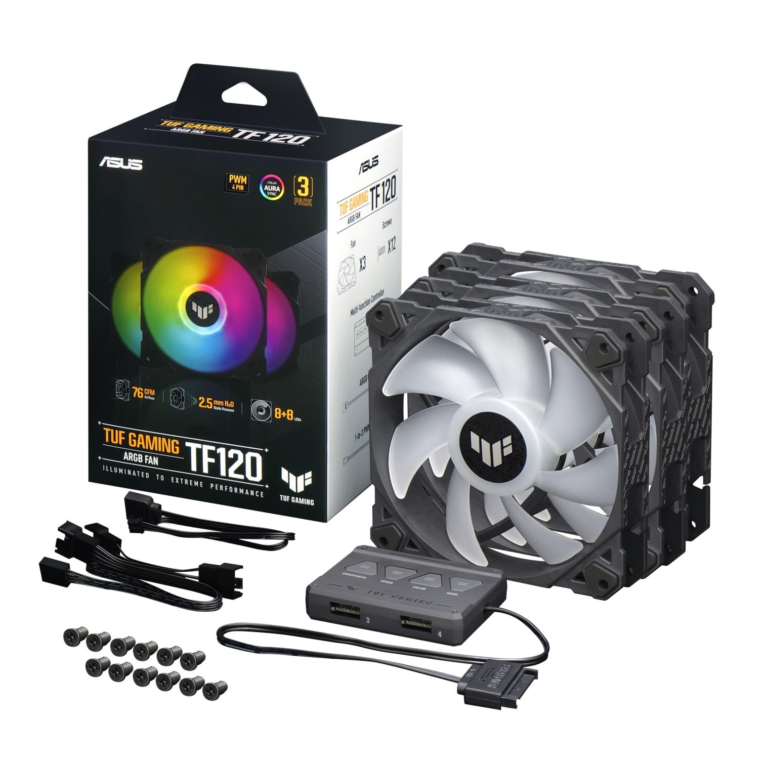 

ASUS Case Fan 120mm 3 Pack Aura Sync TUF GAMING TF120 BLACK ARGB 3IN1 Black Домашній авторизований дистриб’ютор чорний