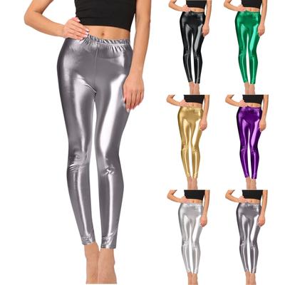 Γυναικείο γυαλιστερό ψηλόμεσο στενό κολάν μόδας ελαστική μέση Μικρά πόδια Παντελόνι εννέα τετάρτων