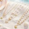 Double Layer Shell Pendant Necklace Lightweight Hypoallergenic Women Faux Pearl Starfish Charm Layered Chain Necklace Ocean Beach Neck Jewelry
