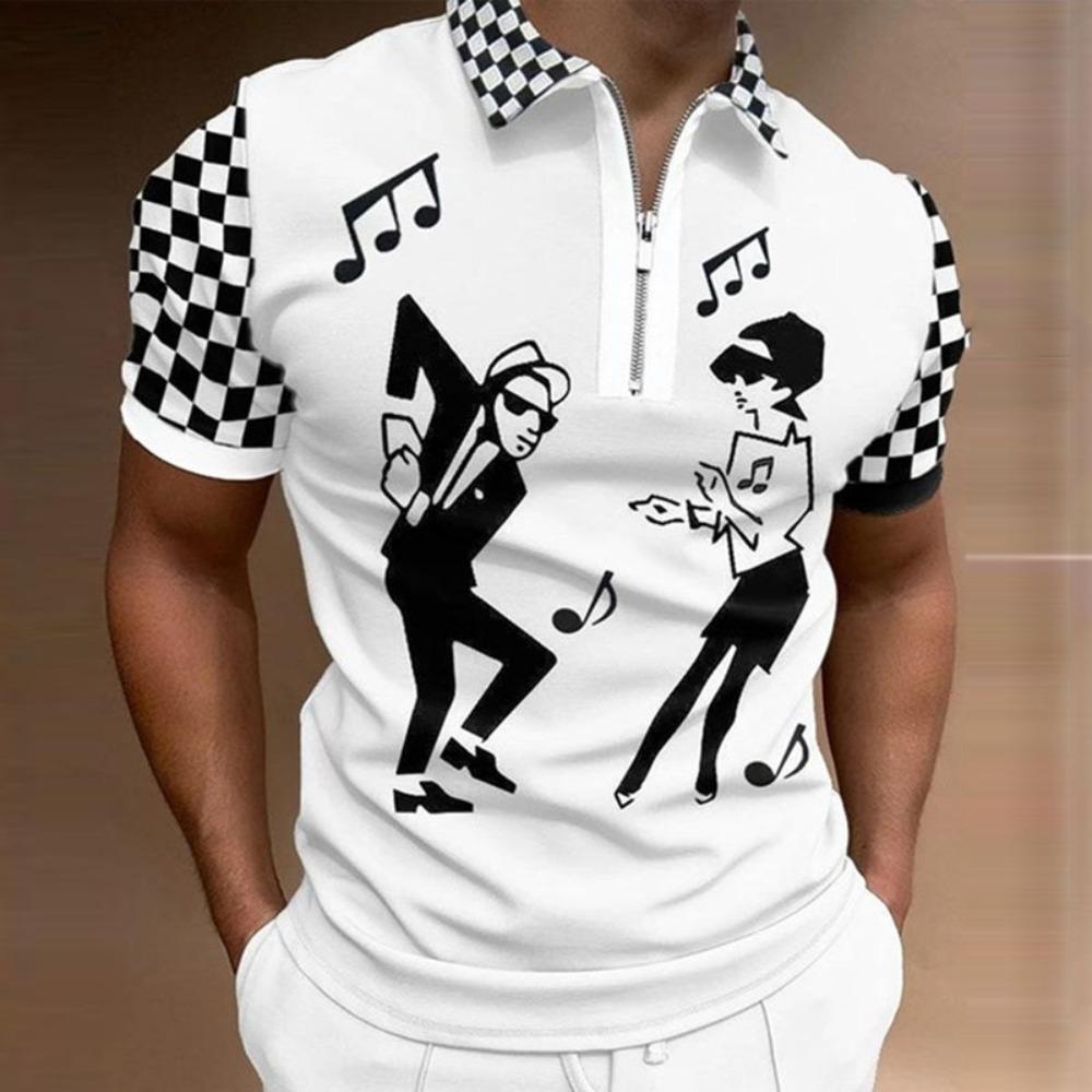 

New Men s Polo Shirts with 3D Digital Print, Crewneck Short Sleeve Casual Sportswear 3XL білий