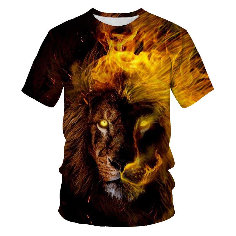Summer Lion and Tiger 3D Digital Printing Round-neck T-shirt with Short Sleeves - Youth Underwear Shirt