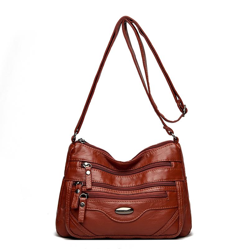 PU Umhängetasche Damen Schultertasche Mehrere Fächer Tasche für Mütter mittleren Alters