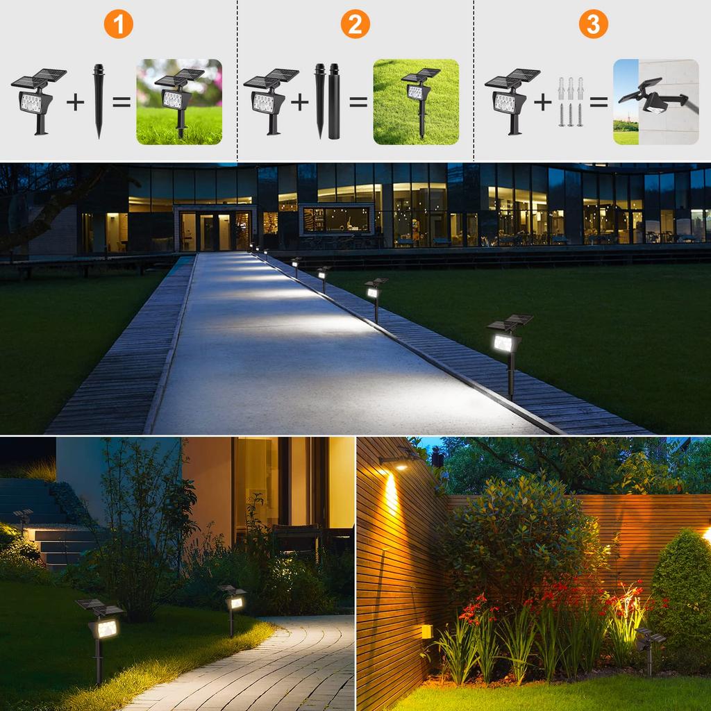 Bright Solar-Powered Garden Light, Sensor Light, Path Light, IP66 Waterproof, 800LM Motion Detection, 300LM Steady OnOff, Daylight White, Warm White,