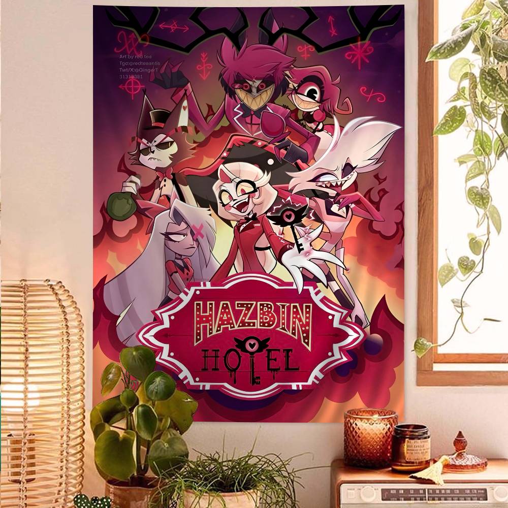 HHazbin HHotel Anime Character Alastor Cartoon Tapestry Hippie Flower Wall Carpets Dorm Decor Art Home Decor