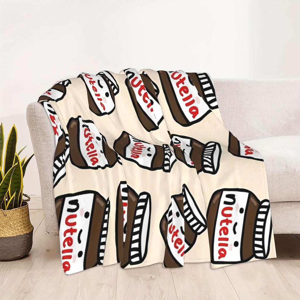 Cartoon Nutella Flannel Blanket  Hazelnut Spread  Soft TearResistant  AllSeason Home Decor  Playful Gift