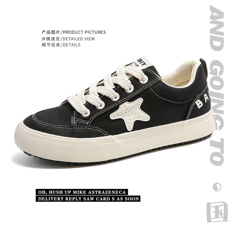 

Little white canvas shoes men s new spring and autumn ulzzang versatile niche design star flat-bottomed skateboard shoes 1201 39 чёрный