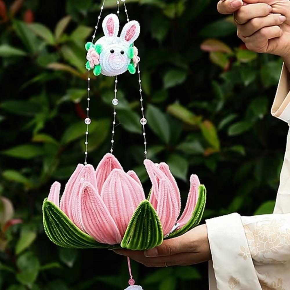 DIY Material Bag Lotus Lamp Twist Stick Chinese Style DIY Mid-Autumn Glowing Lantern  Toy