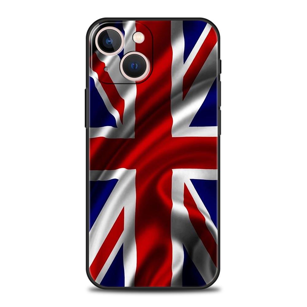 England UK Flags Phone Case For iPhone 17 16 15 Pro Max 11 12 13 14 7 8 Plus SE 2020 X XR XS Cover Soft Black