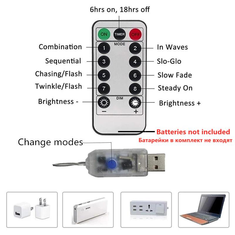 3/2/1m Curtain LED String Lights Garland USB Festoon Remote Control Fairy Garland Lights Christmas Decoration for Bedroom Home