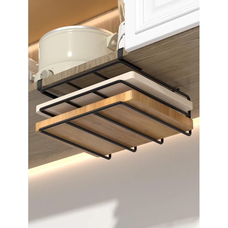 kitchen cabinet Hanging rack under, household iron art organizing rack, cutting board rack, hook, pot cover storage rack