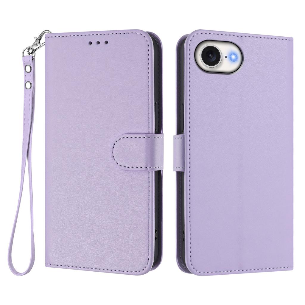 For iPhone 16e Leather Case Wallet Stand Phone Cover with Wrist Strap