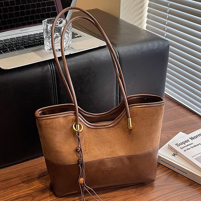 Autumn New Fashion Shoulder Bags, Crossbody Bags, Retro Contrast Color Fashion Suede Tote Bucket Bags