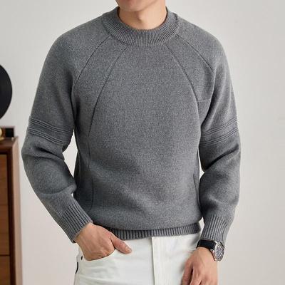 Men's 2025 Autumn/Winter Solid Color Jacquard Sweater, Stylish Half-High Collar Knitwear