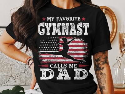 Gymnastics Dad T-Shirt: American Flag Gymnast Silhouette