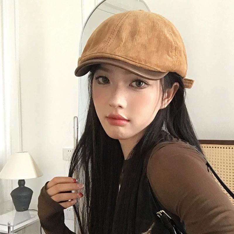 Autumn And Winter Retro Corduroy Newsboy Cap British Style Newsboy Cap, Japanese Street Style Artistic Duckbill Hat For Men