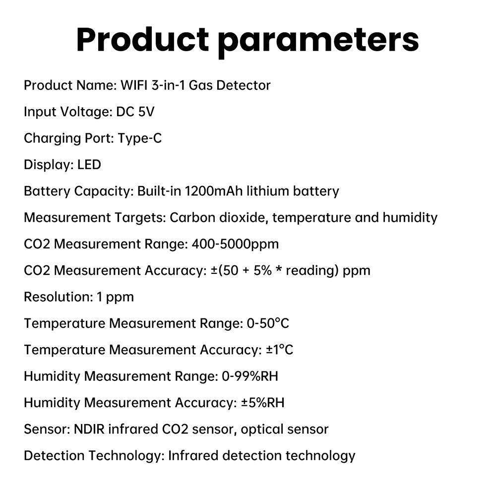 New 3 IN 1 WiFi Air Quality Monitor Triple-Sensor Smart Home CO2 Meter Temperature Humidity Detector Multifunctional NDIR Infrared Sensor for Home