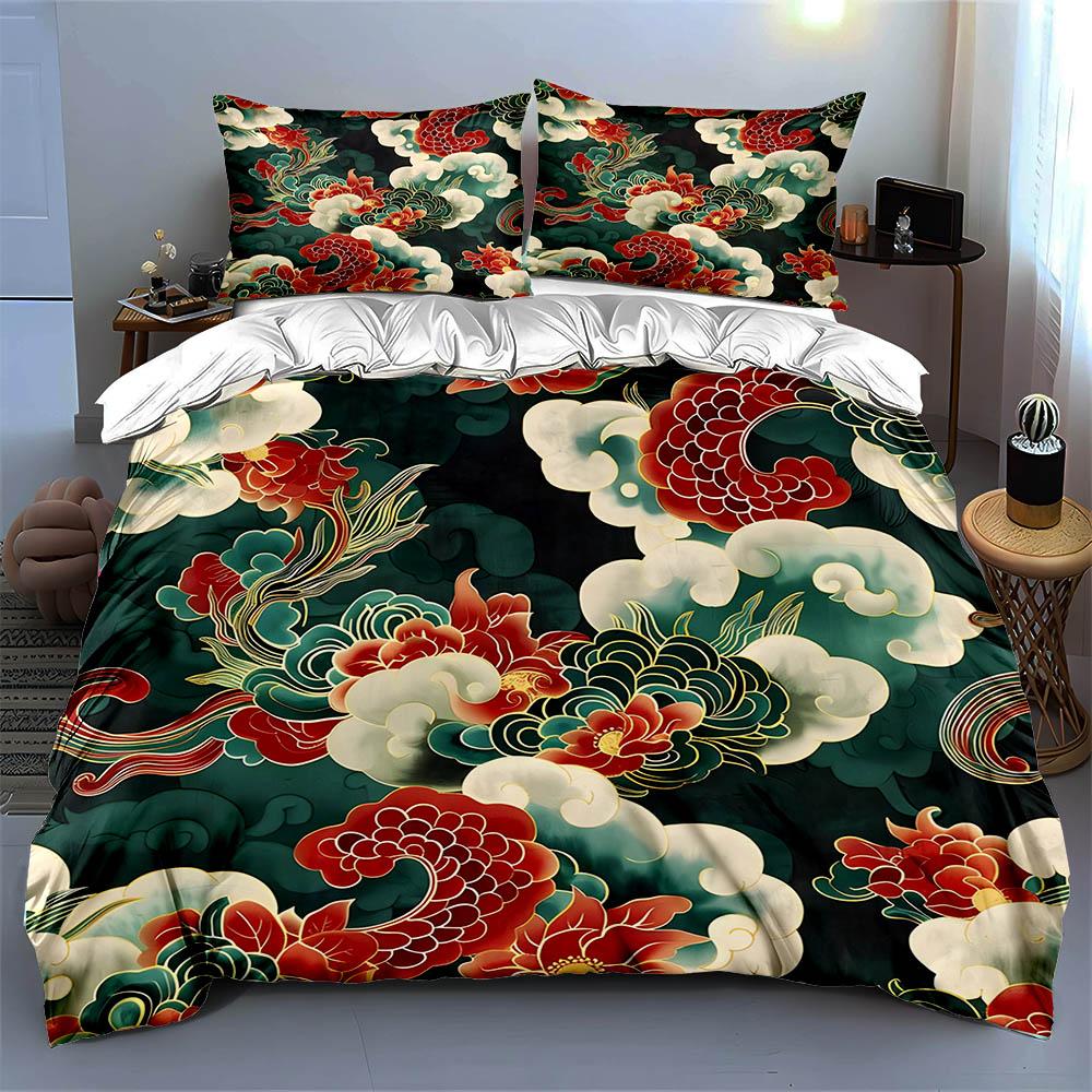 Dragon-themed floral. Bedding Duvet cover sets Duvet covers Pillowcases gifts (1 * Duvet Cover 2 * Pillowcases, without duvet insert)