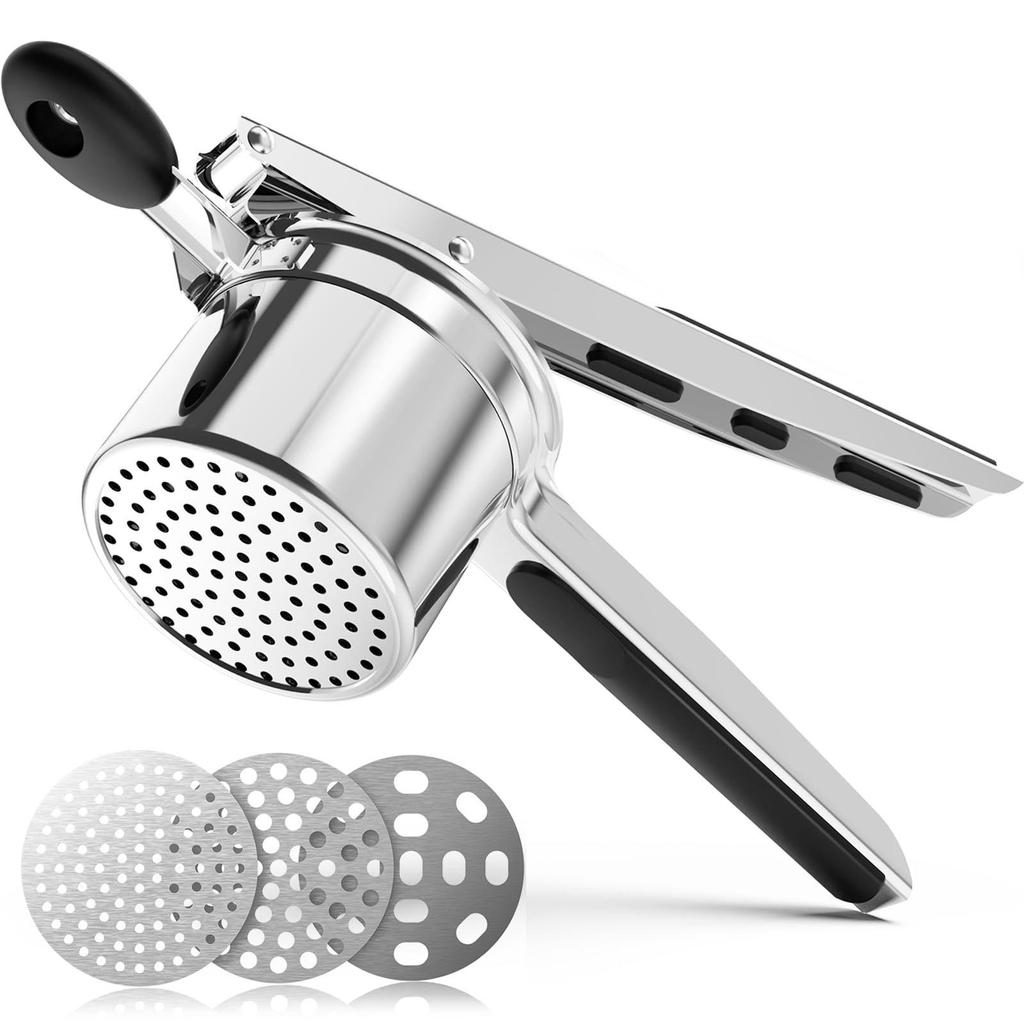 Wytrzymały tłuczek do ziemniaków ze stali nierdzewnej i praska kuchenna, narzędzie kuchenne do tłoczenia i rozgniatania, gadżet kuchenny do perfekcyjnego puree ziemniaczanego, młynek