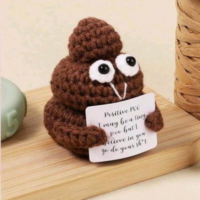 Cute Crochet Doll Positive Poo Creative Knitted Decor Emotional Support Positive Message Card  New Year Birthday Festival Gift