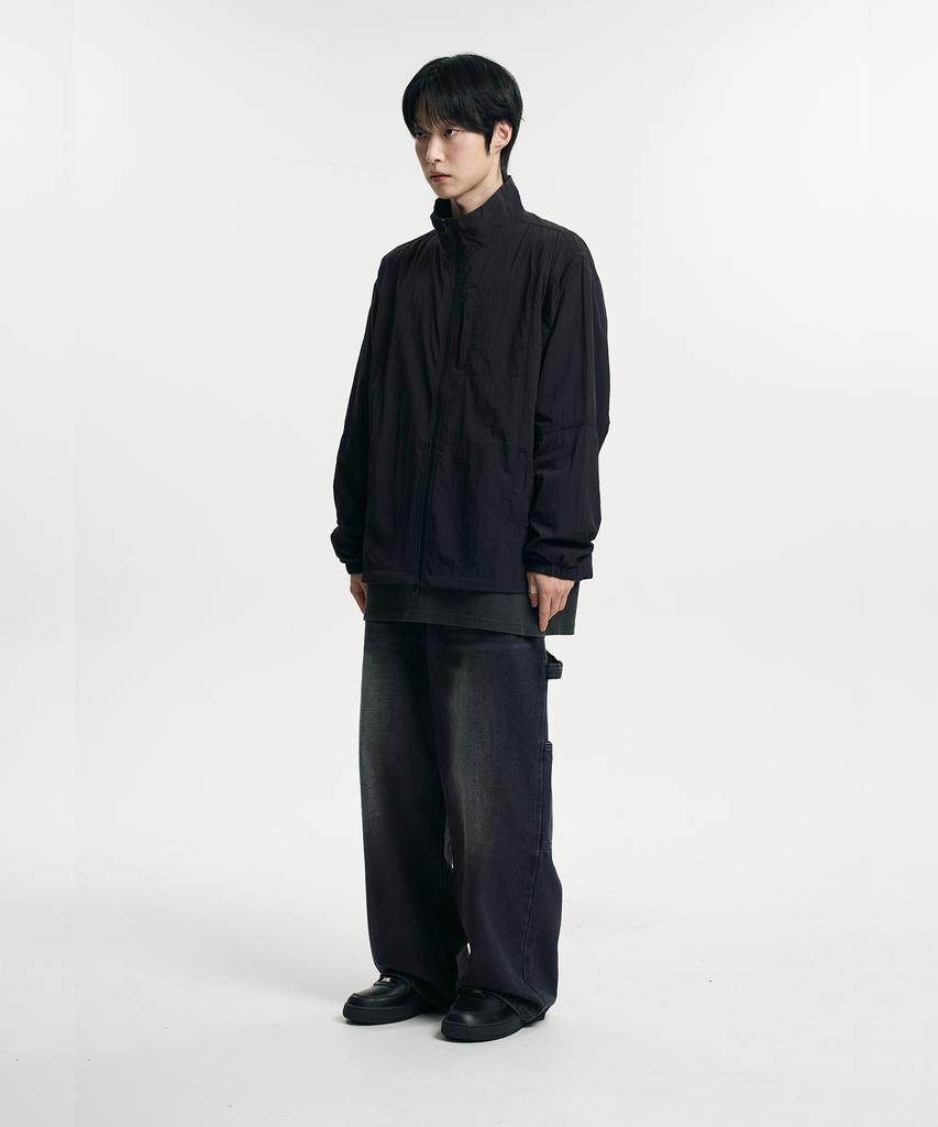Moovn High-Neck Nylon Windbreaker Jacket Black