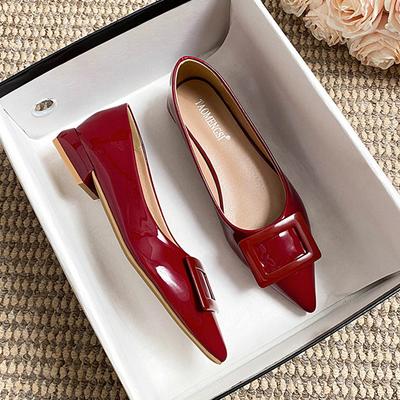 Fashion Delicate Low Heels Shoes Woman Red Japanned Leather Pumps Female Office Work Loafers Brides Tacones Mary Janes Ladies Escarpins