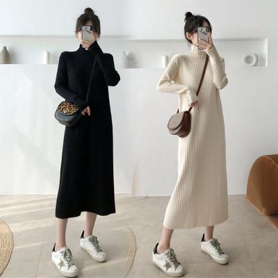 High-Neck Knitted Dress for Women, Autumn/Winter 2024 - Medium-Length Elegant Over-Knee Sweater Skirt