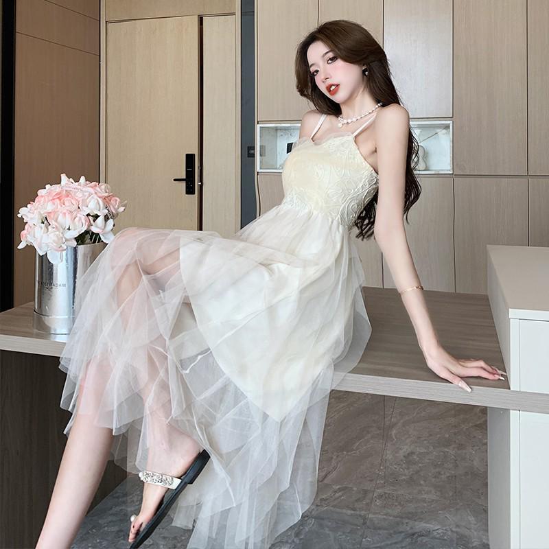 Petite Fairy Mesh White Tube Top Dress