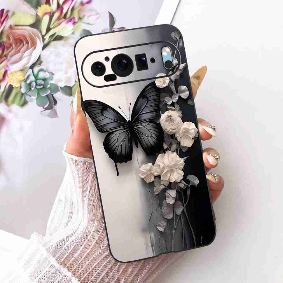 For Google Pixel 9 5G G2YBB Case Butterfly Painting Silicone TPU Black Cover For Google Pixel9 5G GUR25 G1B60 Bumper Shell
