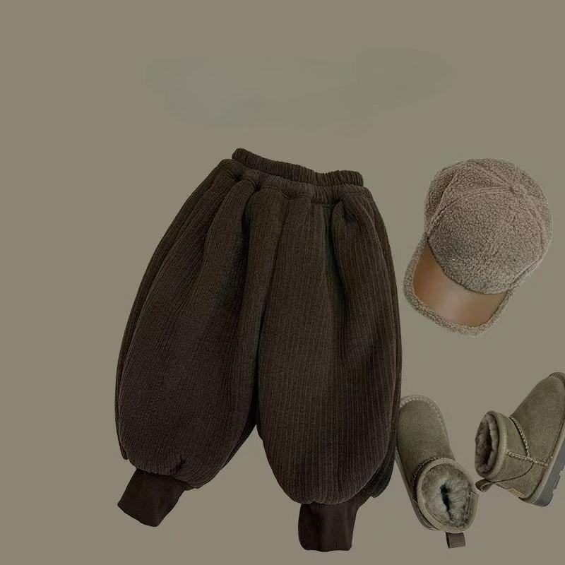 Kids's Trousers Girls Loose Plus Velvet Thickened Baby Warm Corduroy Winter Trousers