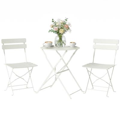 3-Piece Garden Bistro Set Table and 2 Folding Slatted Chairs Double Rust Protection Cream
