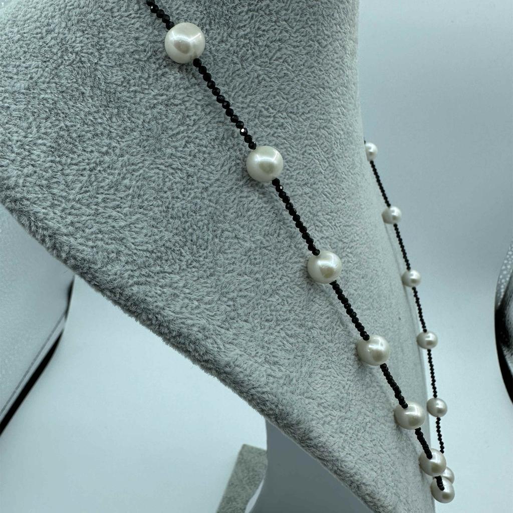 New Arrival 10mm Freshwater Pearl With Black Spinelle Sweater Necklace Fashion Natural Freshwater Pearl Jewelry S925 Necklace