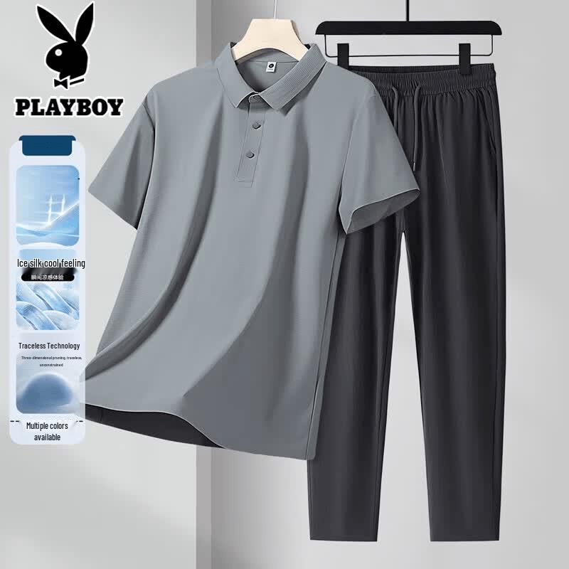 PLAYBOY Men s Short Sleeve Ice Silk Polo Shirt XL