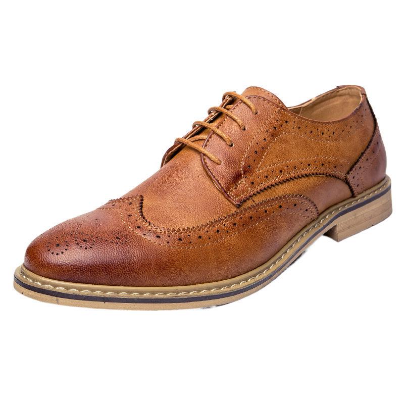 Men's British Style Retro Brogue Cross-Strap Pointed Toe Leather Shoes - Business Casual Formal Lace-Up.
