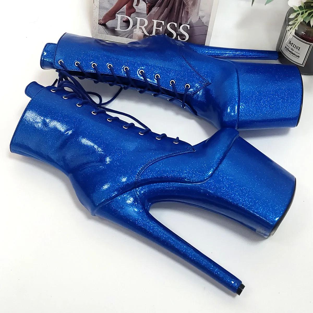 

Elegant Women s Boots Mid Calf New Model Sexy Lace Up Pole Dance Short Boots 20CM Stiletto Lace Up Women Shoes 34 синий