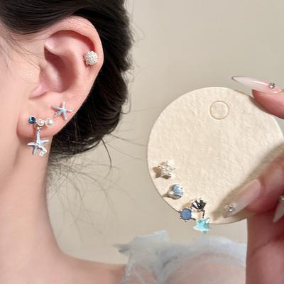 Diamond Resin Pearl Star Earrings Simple Holiday Temperament Earrings Niche Versatile Premium Earrings