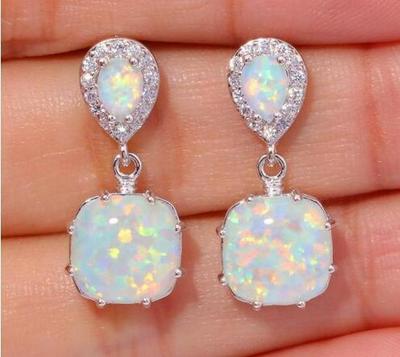 European American Fashion Square Opal Stud Earrings