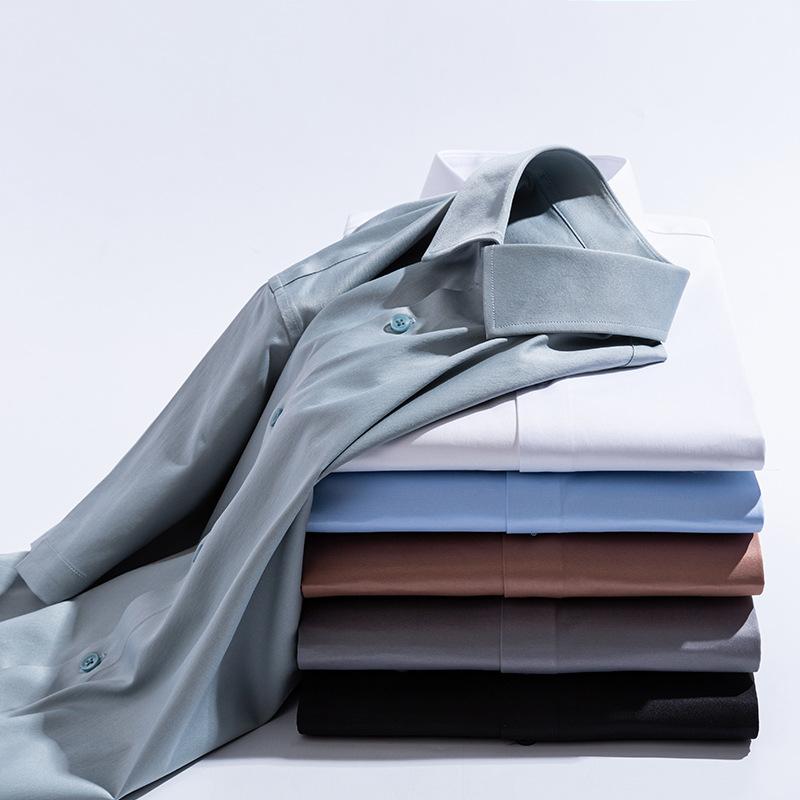 Men's Gray Short Sleeve Button Down Shirt - Ice Silk Casual Business Formal Summer Top