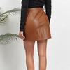 Women PU Leather Mini Skirt V High Waist Zipper A Line Short Skirt Fashion Slim Faux Leather Pencil Skirt European American Style