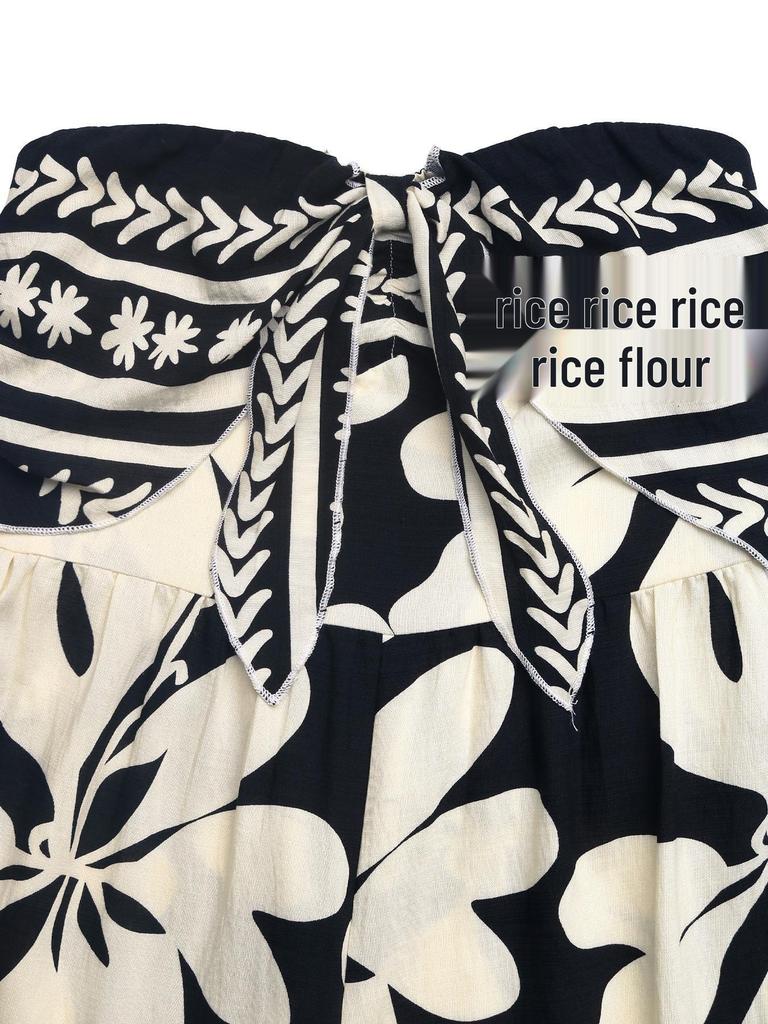 New Summer Sleeveless Printed Bandeau Jumpsuit with Bowknot for Women