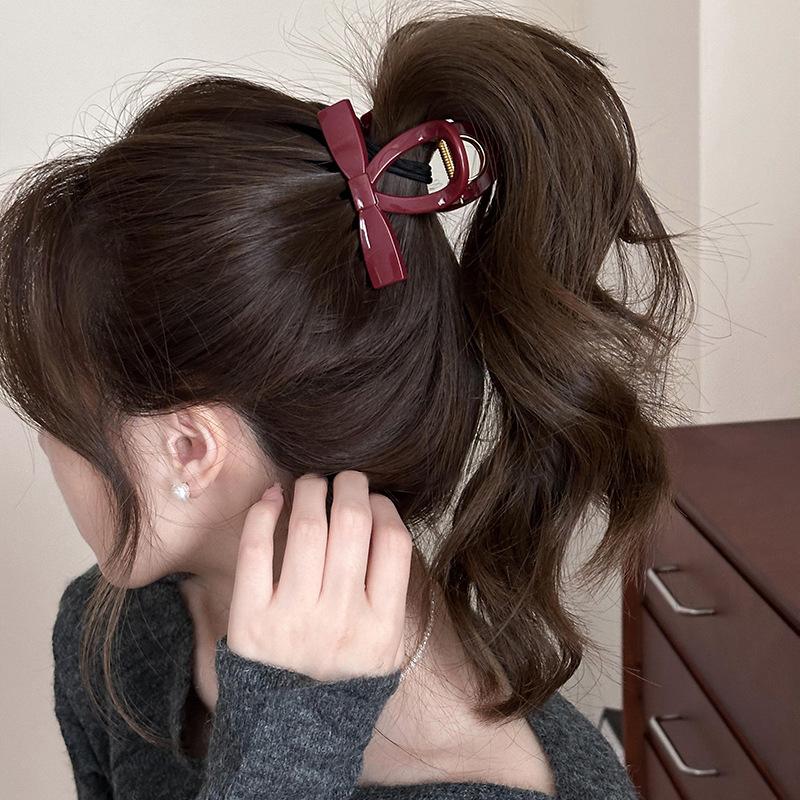 Women Large Dark Red Color Hair Claws Barrettes Hairpins Plastic Ponytail Hair Clips Girls Senior Hair Shark Clip Accessories