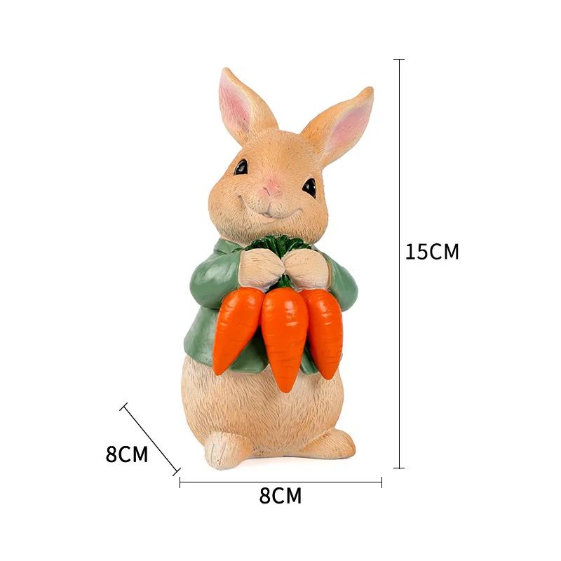 Easter Bunny Sculptures Hugging Carrots/Egg Figurines Desk Decorative Cute Rabbit Figure Creative Rabbit Figurine for Home Decor