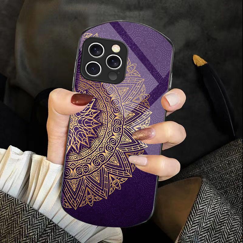 

Золотая Полумандала Для Iphone 11 12 13 14 15 16 Pro Max Plus Mini 7 8 Se 2020 X Xs Xr Эллиптический Закаленный Стеклянный Чехол Для Телефона For iPhone 13 Mini
