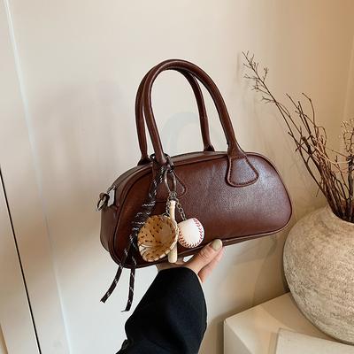 Premium Sense Retro Small Bag Women'S Fashion Simple Bowling Bag Maillard Style Shoulder Messenger Bag