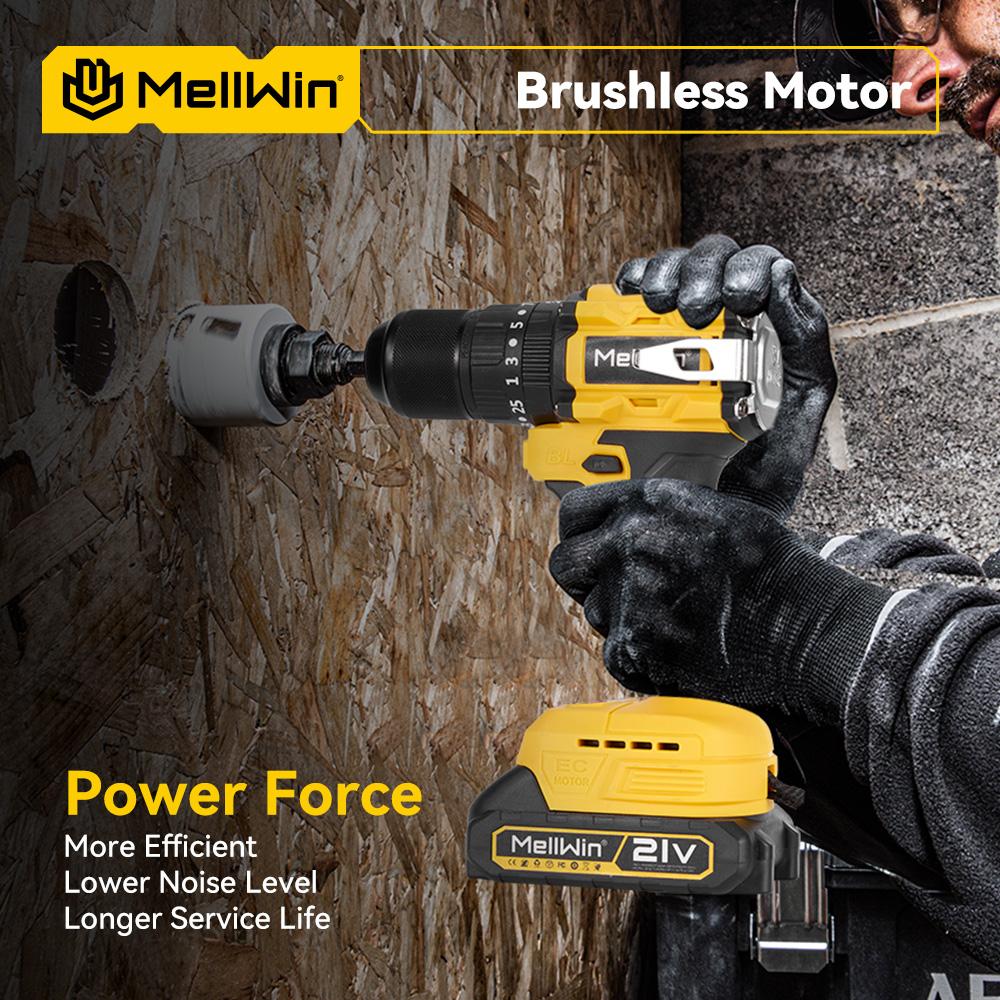 MELLWIN 13MM Bürstenloser Elektrohammerbohrer 25+3 Drehmoment Flachbohrer Schraubendrehersatz Home DIY Elektrowerkzeuge für Makita 18V Batterie