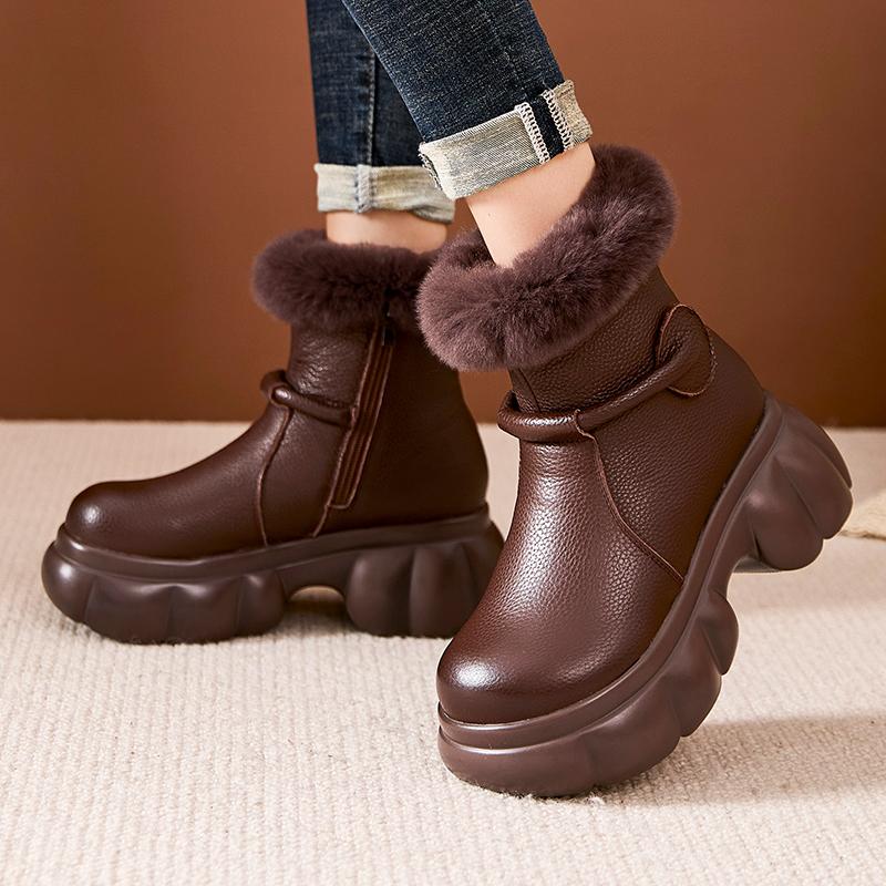 Fashion GKTINOO 2024 Winter Rabbit Fur Warm Women's Boots Comfortable Thick Soled Women Flat Platform Shoes Casual Short Boots