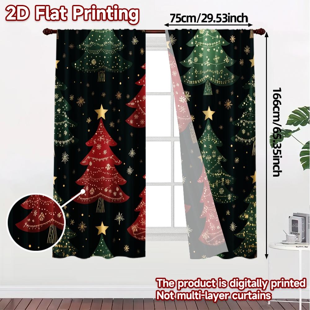 2pcs,Curtains Christmas Trees Snowflakes Ornaments_c (2) Chic Print Curtains Durable 100% Polyester Fabric Curtains Thermal