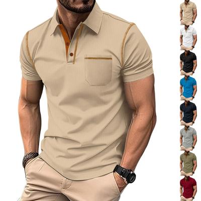 Camisa Masculina de Manga Curta com Lapela Camiseta Top Color-block Camisa