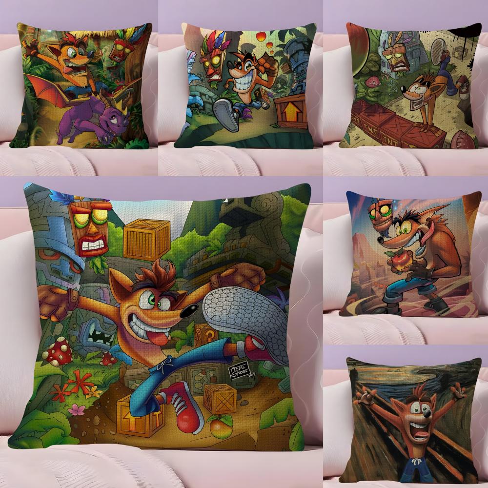 CCrash BandicootT Cartoon Cushion Cover Natural Linen Pillow Case DoubleSided Print Decorative Sofa Pillowcase Home Decor Gift
