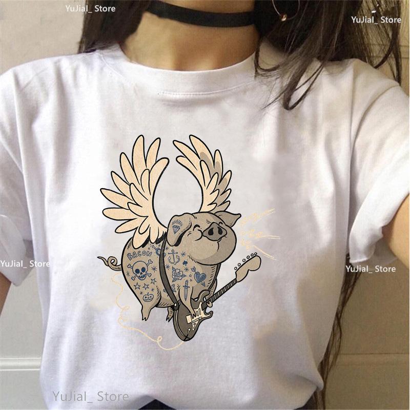 Christmas Gift Pig Animal Print Tshirt WomenS Clothing Hara Modal Fabric Women Clothing Graphic T Shirts Aesthetic Clothes